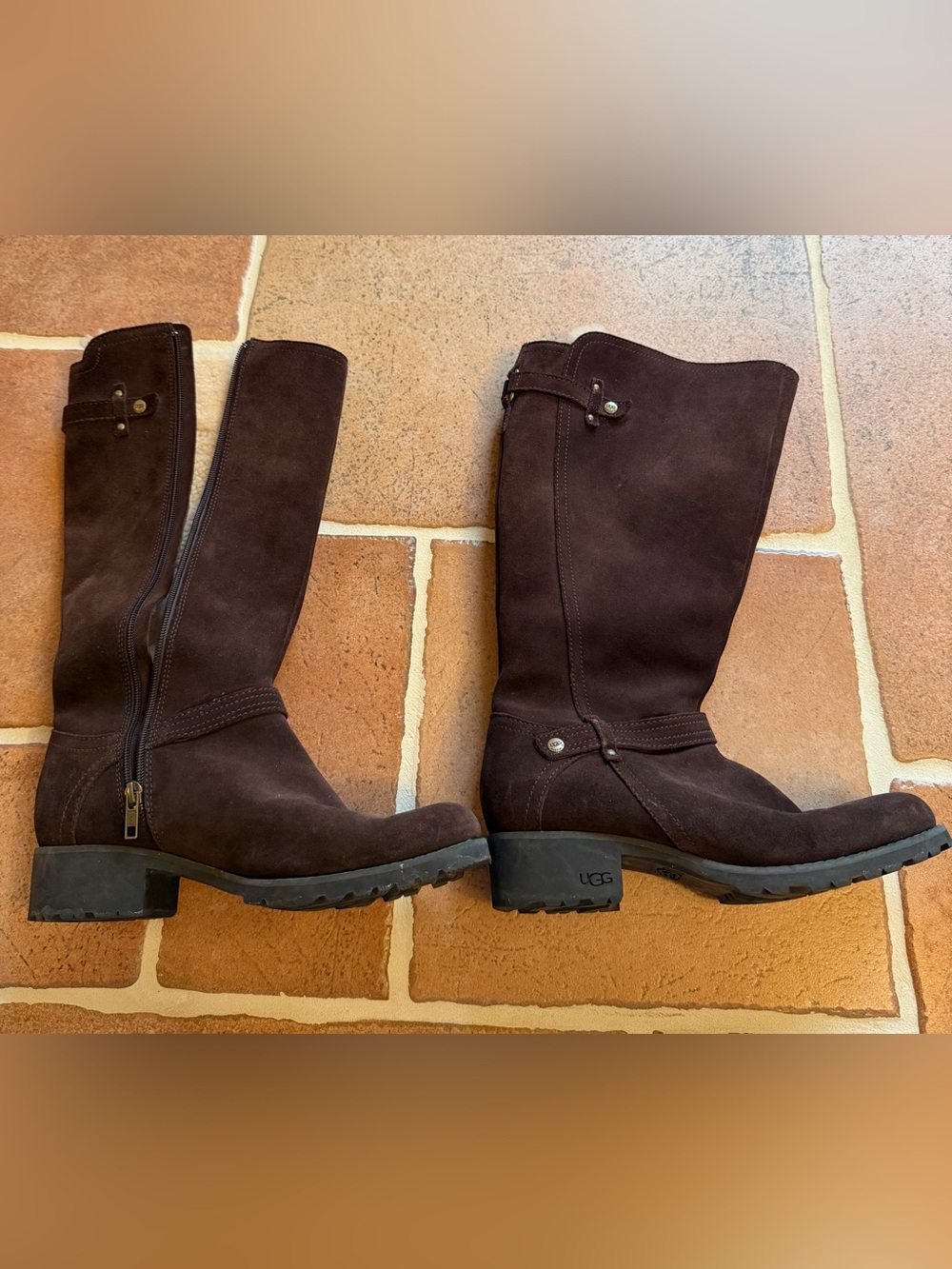 UGG Australia Brown Leather Equestrian Riding Boots Shearling Lined Women’s 8.5